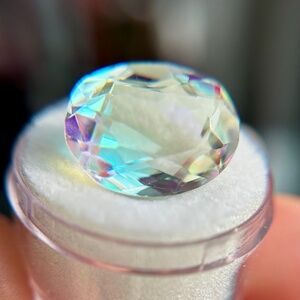 🌈 13.1 CT GIANT Rainbow AURA QUARTZ Oval FACETED Statement Gemstone